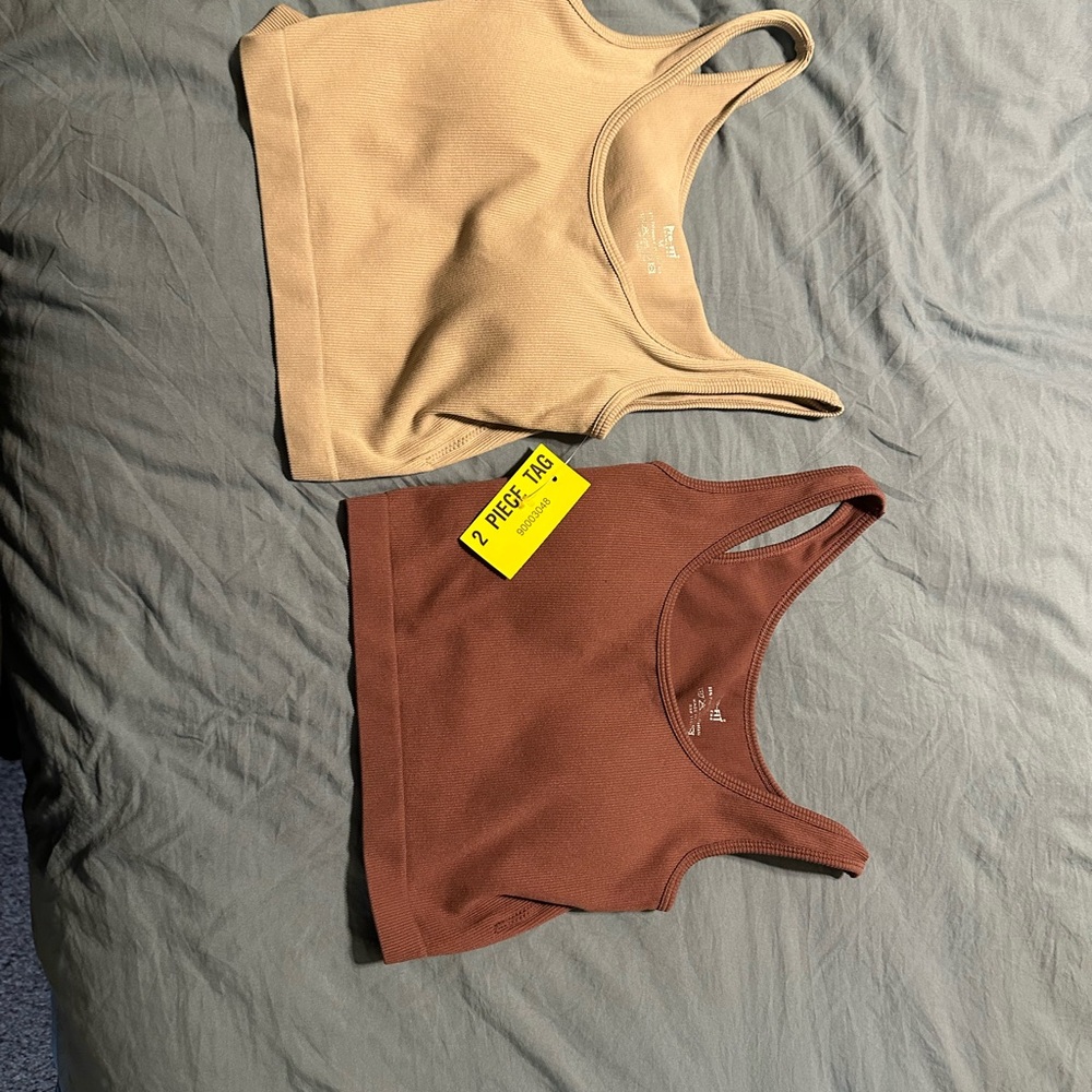 Tan and Brown Sports Bra Set